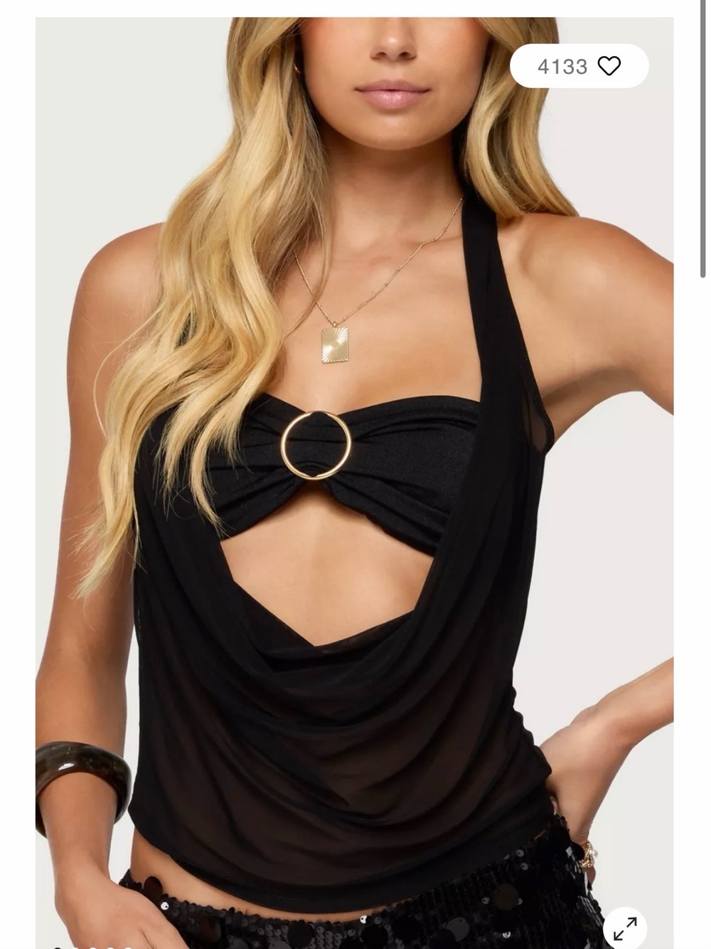 Edikted Issey Layered Bra Cowl Neck Top gold
